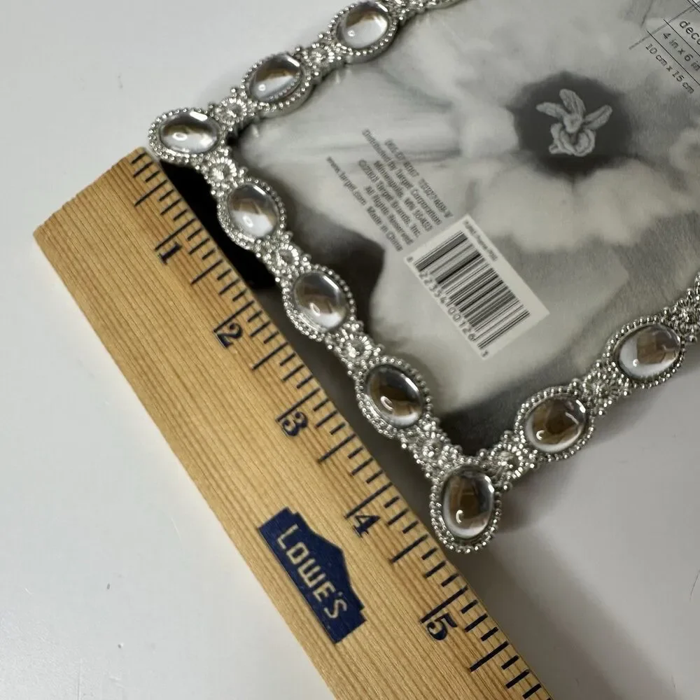 Furio Decorative Metals 4x6 Picture Frame‎ Silver Tone Mirrored Stones Standing